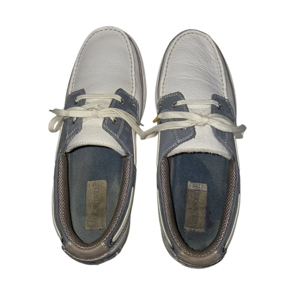 Margaritaville Anguilla‎ Mens 11 Boat Shoes Gray White Leather Loafers